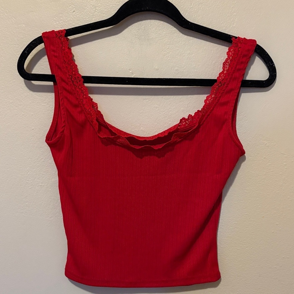 Red Lace Trim Tank Top